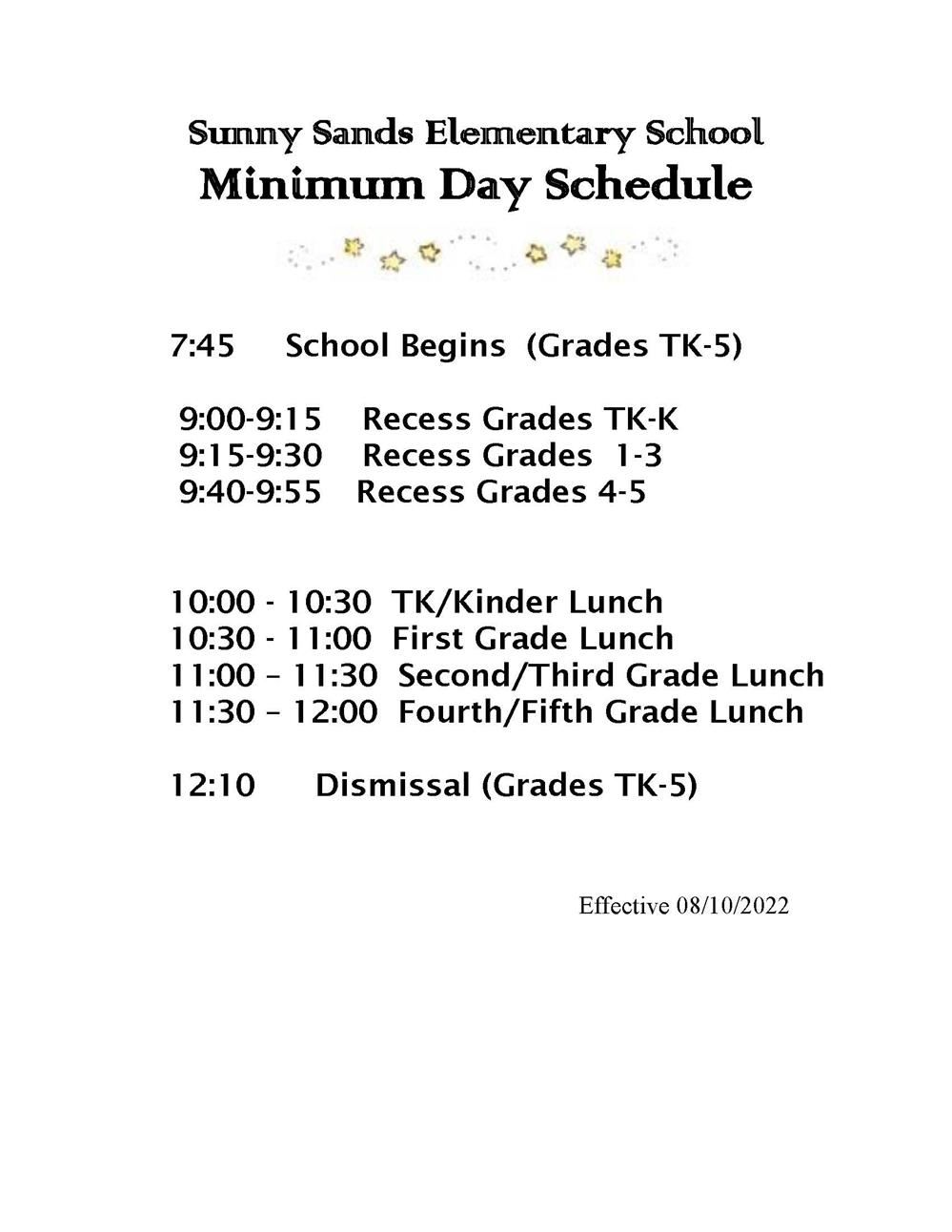 Minimum Day Schedule